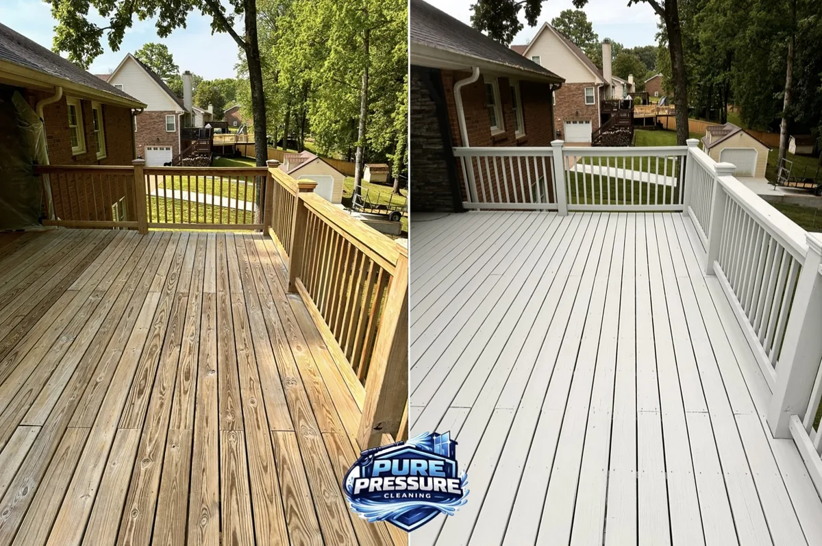 Weathered decking finished in gray