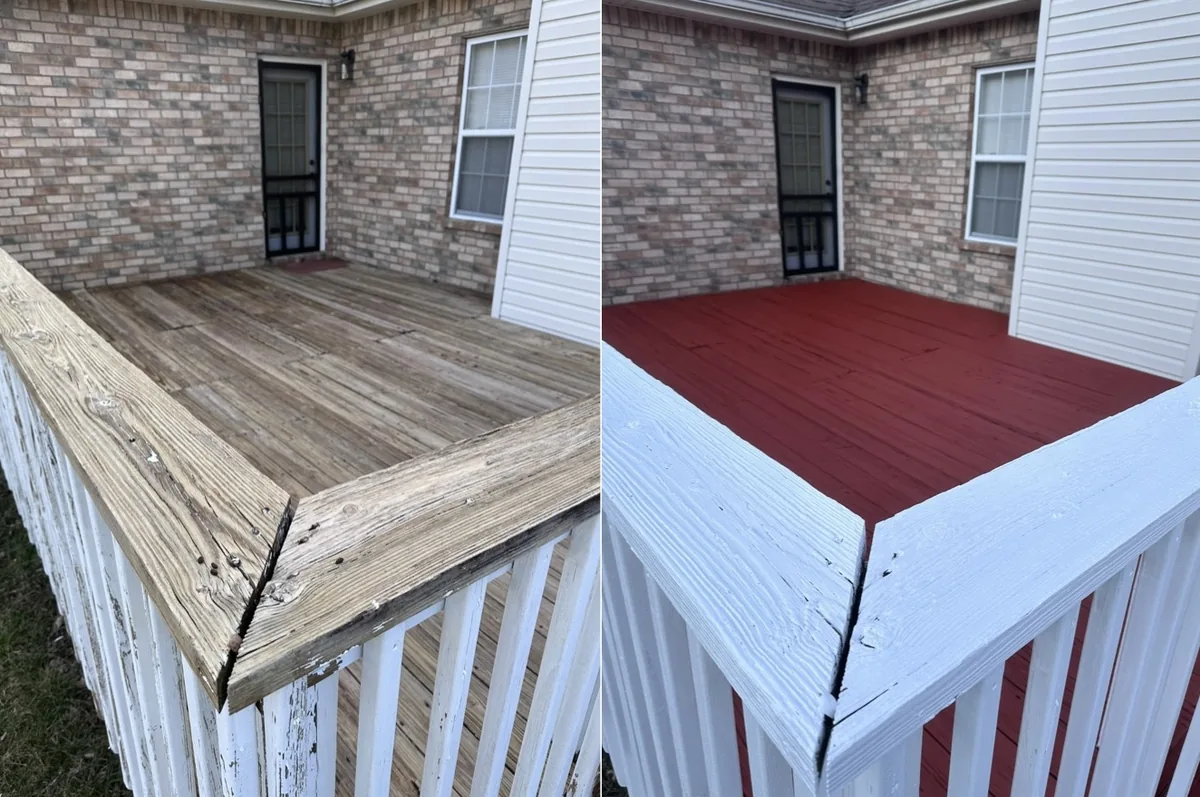 Decking finished in solid red