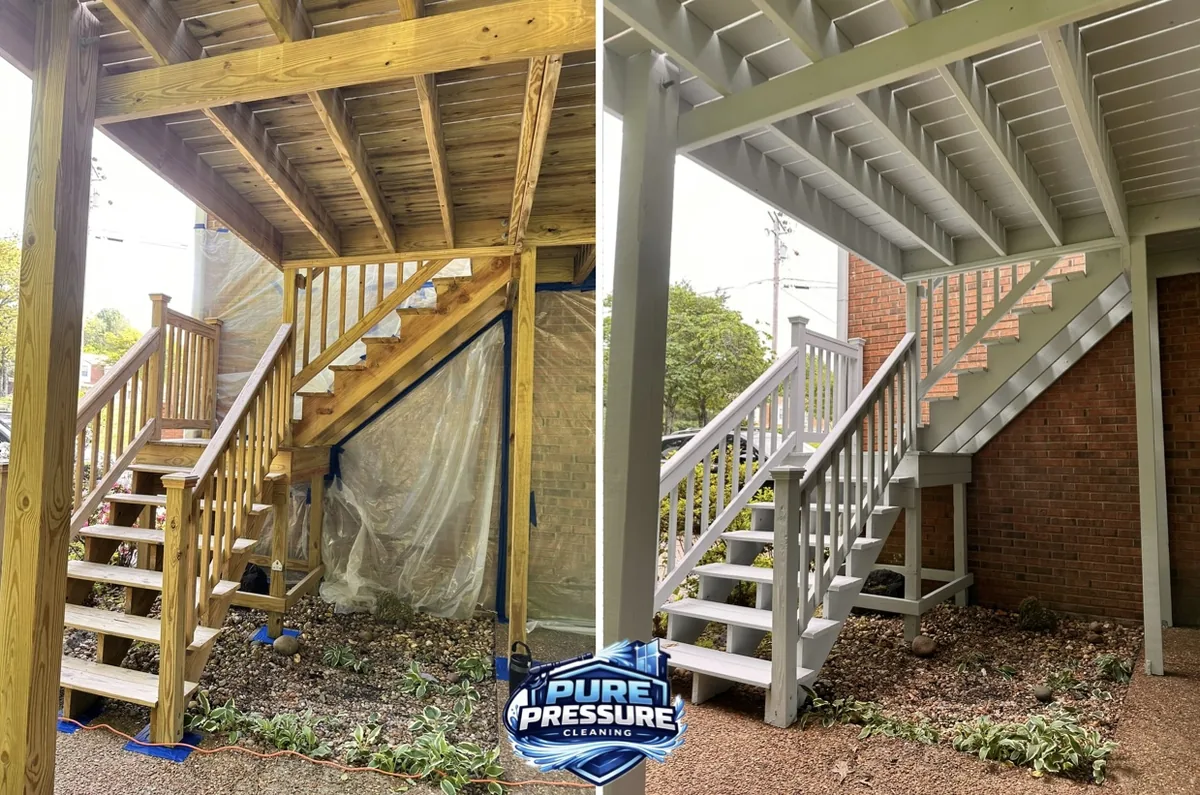 Under-deck stairs, cleaned and painted