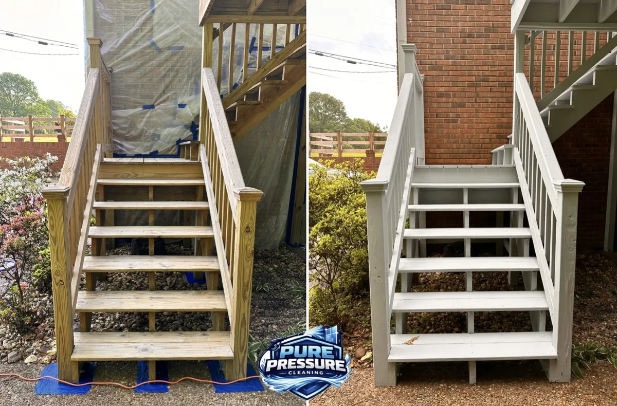 Exterior stairs finished in white