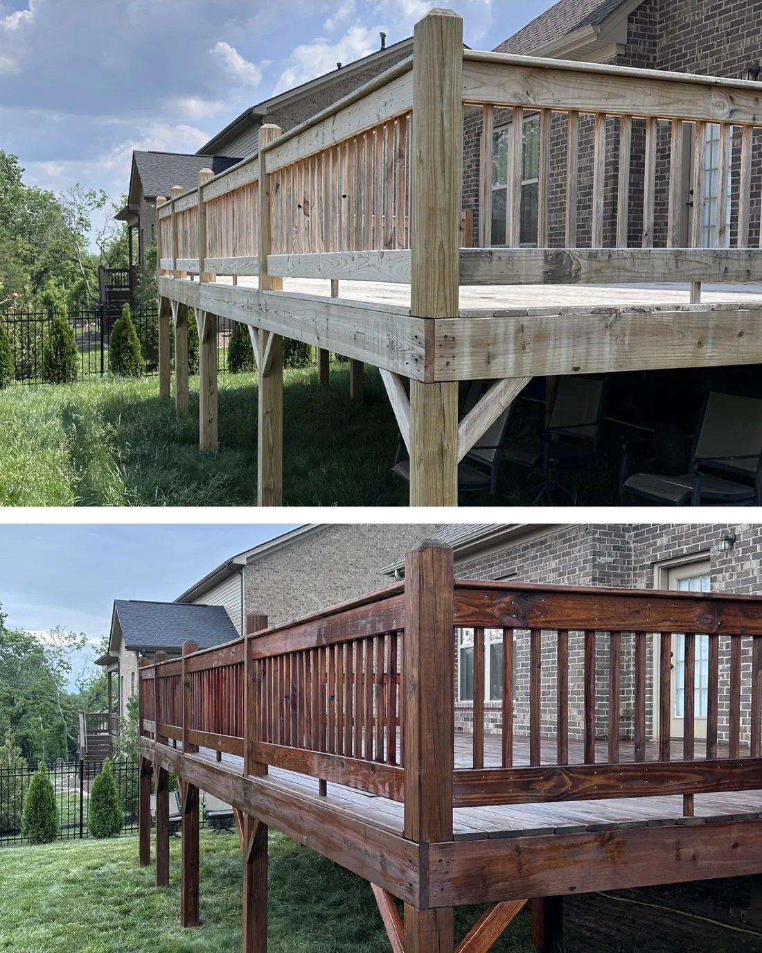 Raised deck and rail, before and after